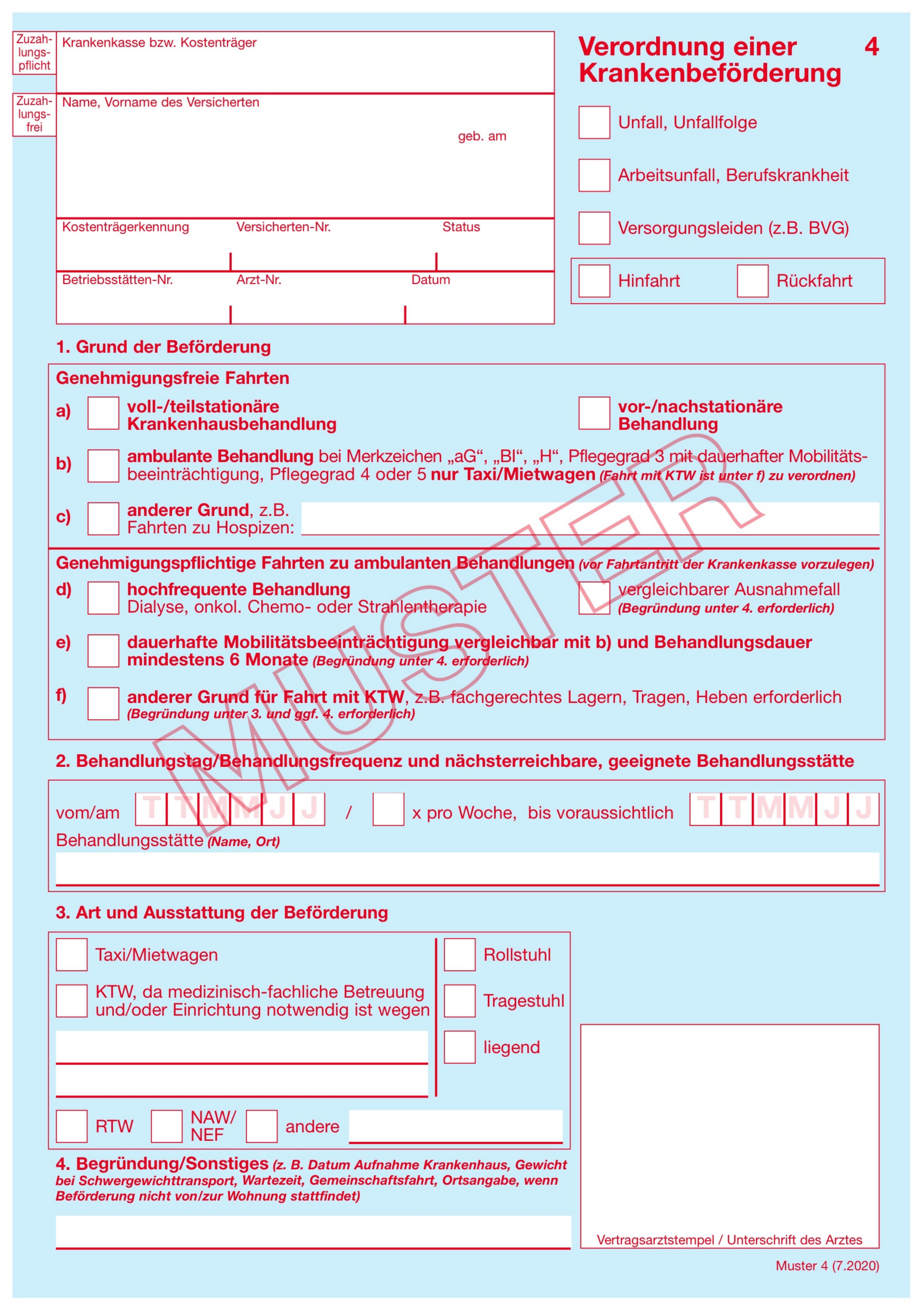 Beispiel: Verordnung einer Krankenbeförderung (Muster 4)